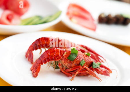 Fried crawfish and hearty dishes. Stock Photo