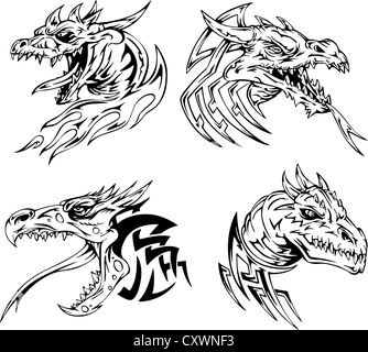 Dragon tattoos. Set of black and white vector illustrations Stock Photo ...
