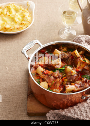Dish of braised lamb and vegetables Stock Photo