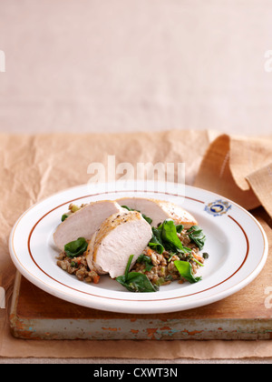 High Angle View Of Fried Chicken Served With Rice Stock Photo - Alamy