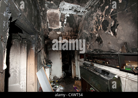 Severe house kitchen fire UK Stock Photo