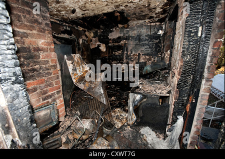 Severe house kitchen fire UK Stock Photo