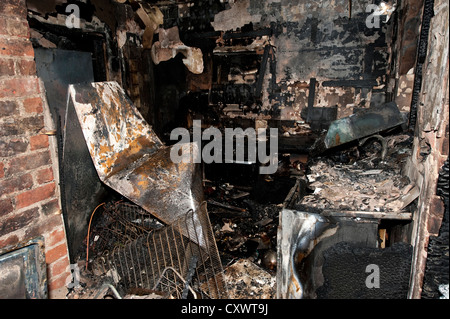 Severe house kitchen fire UK Stock Photo