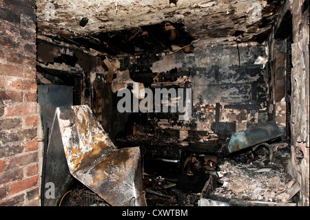 Severe house kitchen fire UK Stock Photo