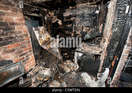 Severe house kitchen fire UK Stock Photo