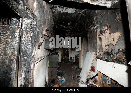 Severe house kitchen fire UK Stock Photo