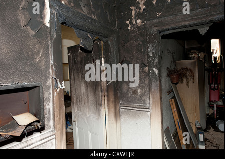 Severe house kitchen fire UK Stock Photo