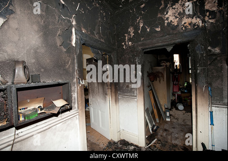 Severe house kitchen fire UK Stock Photo