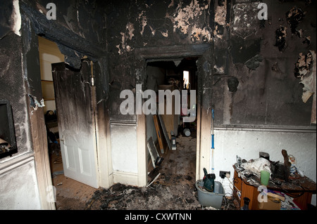 Severe house kitchen fire UK Stock Photo