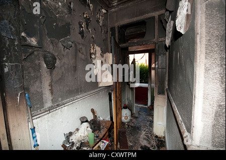 Severe house kitchen fire UK Stock Photo