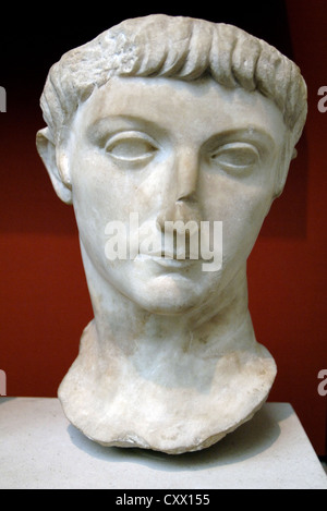 Portrait head from a statue of a prince of the Julio-Claudian dynasty, perhaps the younger Drusus. Marble. Stock Photo