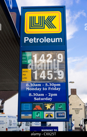 Petrol station fuel prices board, UK Stock Photo