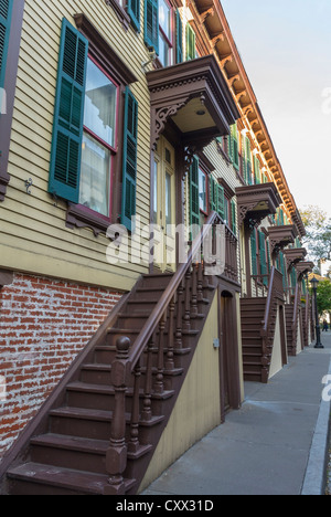 New York City, NY, USA, Street Scenes, Historic Wooden Townhouses, Row House, in Harlem, Morris-Jumel, Manhattan, housing Stock Photo