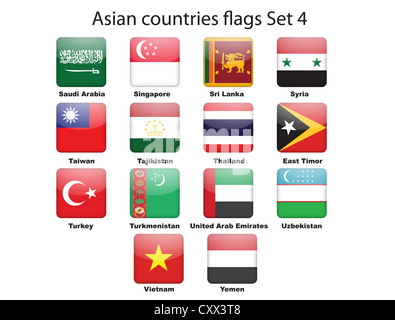 Asian countries flags set 4 Stock Photo