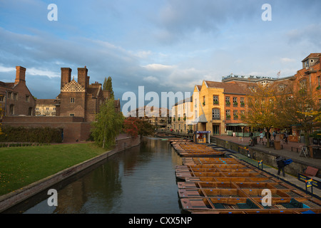 Magdalene College and 'The Quayside' on banks of river Cam in Autumn, Cambridge, England, UK.
