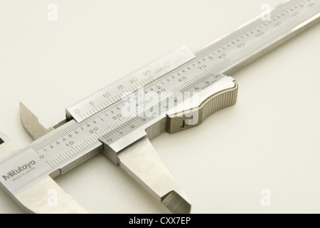 Closeup of the scales on a Mitutoyo vernier caliper Stock Photo