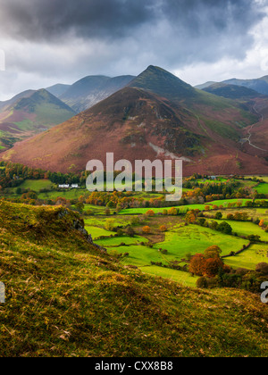 Newlands Valley from Cat Bells with Rowling End and Causey Pike fells in the distance. Keswick, Cumbria, England. Stock Photo