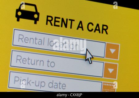 Close up of a fictional website inviting users to input some details in order to rent a car. Stock Photo