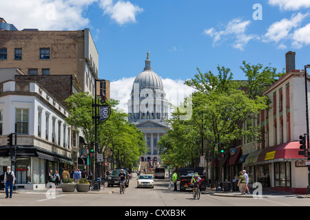 State Street looking towards the Wisconsin State Capitol, Madison, Wisconsin, USA Stock Photo