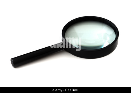 Magnifying glass cut out over white. Stock Photo