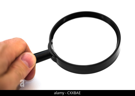 Magnifying glass cut out over white. Stock Photo