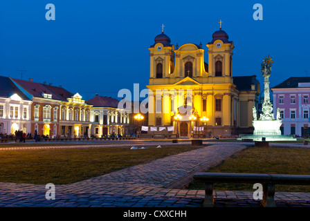 Unirii Square in Timisoara, Romania at twilight Stock Photo