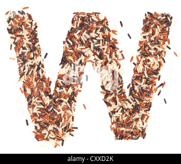 w, Alphabet from Organic Whole grain Rice Stock Photo