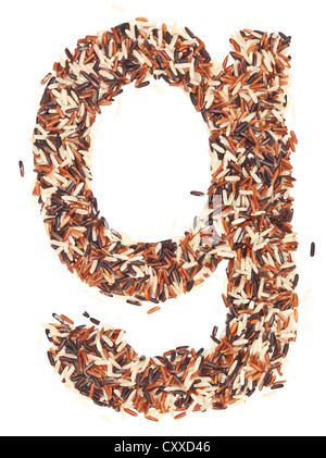 g, Alphabet from Organic Whole grain Rice Stock Photo