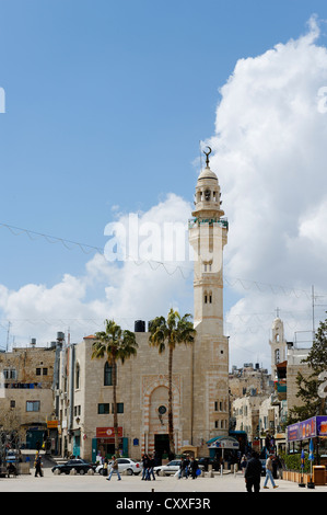 Mosque on the town square in front of the Church of the Nativity, Bethlehem, West Bank, Israel, Middle East Stock Photo
