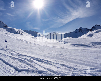 Ski slopes, Kaunertal glacier ski area, Kaunertal, Feichten, Tyrol, Austria, Europe Stock Photo