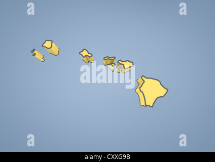 Map of Hawaii, HI, USA, United States of America, contour, 3D illustration Stock Photo