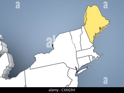 Map of Maine, ME, USA, United States of America, contour, 3D illustration Stock Photo