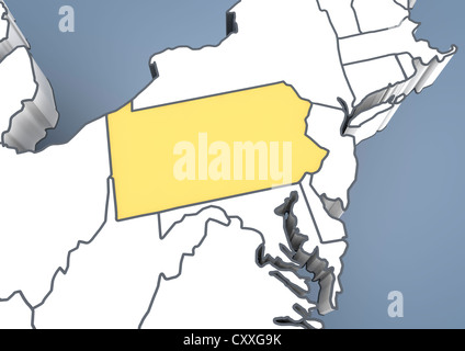 Map of Pennsylvania, PA, USA, United States of America, contour, 3D illustration Stock Photo