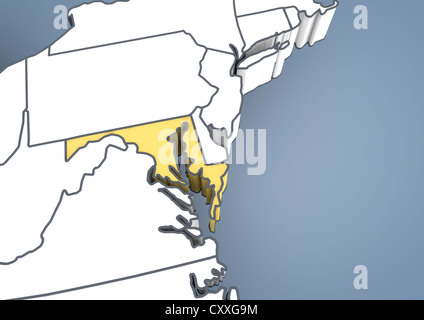 Map of Maryland, MD, USA, United States of America, contour, 3D illustration Stock Photo