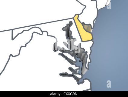 Map of Delaware, DE, USA, United States of America, contour, 3D illustration Stock Photo