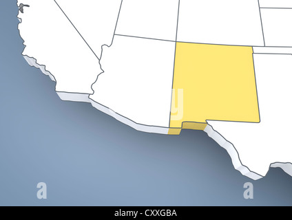 Map of New Mexico, NM, USA, United States of America, contour, 3D illustration Stock Photo