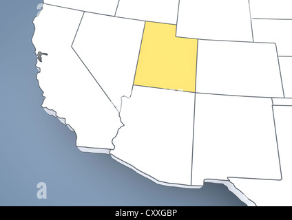 Map of Utah, UT, USA, United States of America, contour, 3D illustration Stock Photo