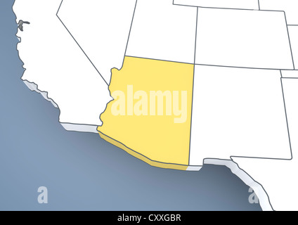 Map of Arizona, AZ, USA, United States of America, contour, 3D illustration Stock Photo