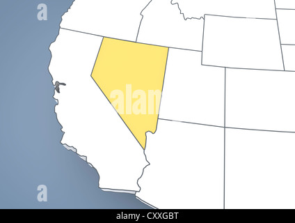 Map of Nevada, NV, USA, United States of America, contour, 3D illustration Stock Photo