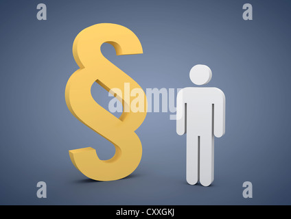 A man and a German legal sign, symbolic image for law, legislation, 3D illustration Stock Photo