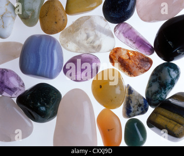 Semi-precious stones, healing stones, worry stones, ponder stones, palm stones, hand charmers Stock Photo
