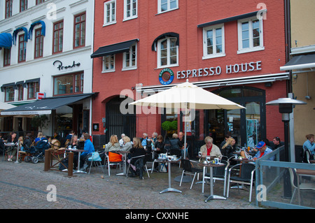 Cafe terraces Lilla torg square Gamla Staden old town Malmö city Skåne county Sweden Europe Stock Photo