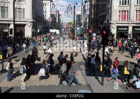 Pedestrians on the Oxford Circus crossing, London, England, United Kingdom, Europe Stock Photo