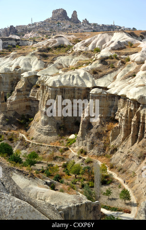 Walker in the Pigeon Valley, Uçhisar, Cappadocia, Turkey Stock Photo