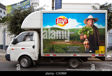 Van with billboard for Lays patato chips, Lima Peru Stock Photo