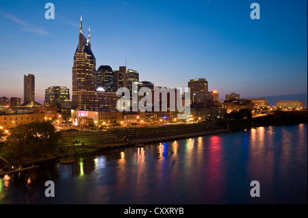 Nashville Skyline At Sunset, Nashville Tennessee Stock Photo