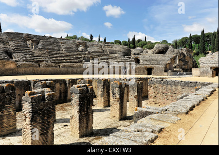 Amphitheatre, Roman ruins of Italica, Santiponce, Seville province, Andalusia, Spain, Europe Stock Photo