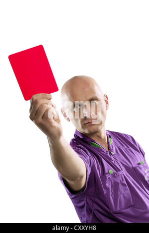 Referee holding a red card Stock Photo