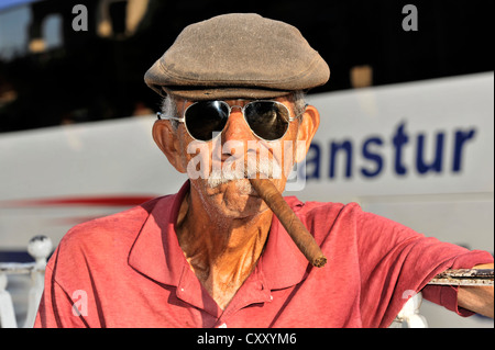 Cuban man smoking a cigar, Vinales, Valle de Vinales, Pinar del Rio province, Cuba, Greater Antilles, Central America, America Stock Photo