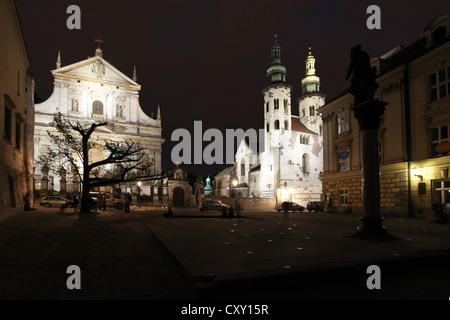 Church of St. Peter and Paul, St. Andrew's Church, Mary Magdalene square at night, Krakow, Poland, Europe Stock Photo